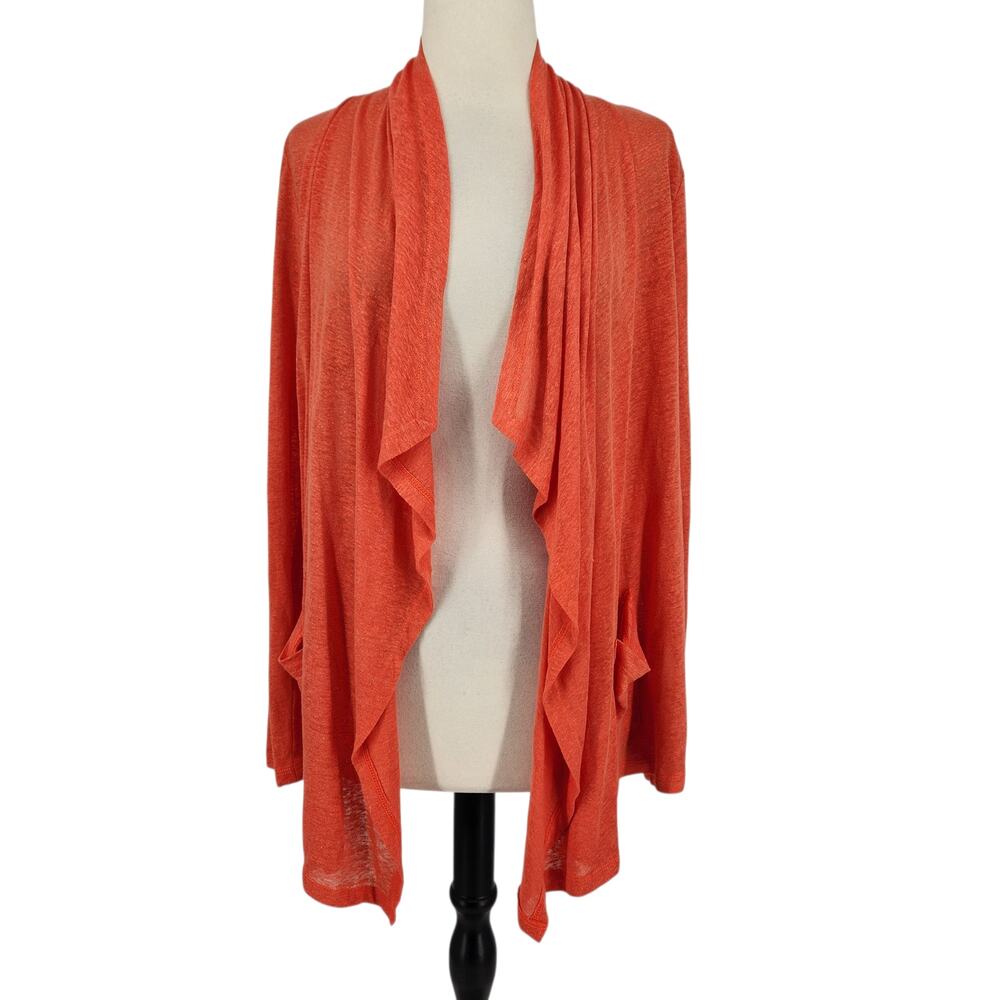 Red 23 Linen Cascading Front Cardigan Orange Long Sleeve Open Front Size Small